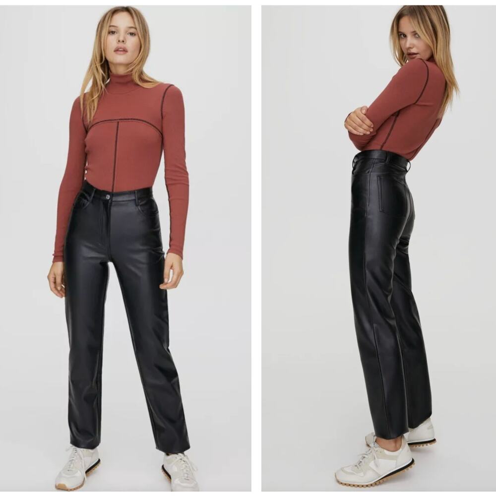WILFRED x ARITIZA Melina Faux Leather Straight Pant Black {ZZ26} - Picture 1 of 5